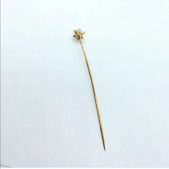 💎 Genuine Diamond 14K Gold Vintage Flower Lapel Stick Pin 💎 - Picture 4 of 9